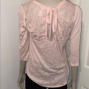 Pink Top with Tie and Crocheted Back